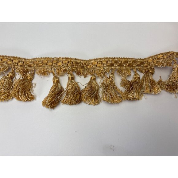 Golden Fringe Trim Tassel Border Fabric 2 yards 20" Sewing Home Décor Craft Vtg - Picture 1 of 13